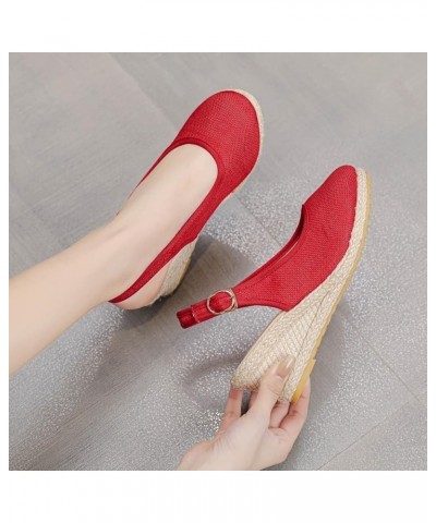 High Chunky Platform Heels for Women Open Toe Ankle Buckle Espadrilles Heel Casual Sandals Slingback Flat Shoes 59-hyems-red-...