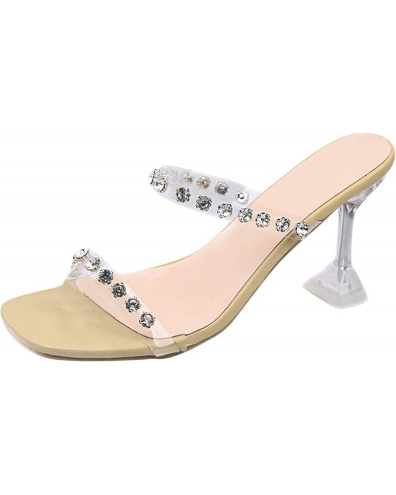 Comfortable Chunky Heeled sandals Girls' sandals 5 Inch Heels sandals Women Fashion 3 Inch Heeled sandals For Women Bl Beige-...