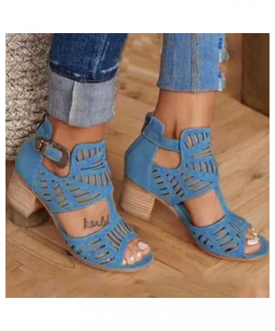 Rhinestone Sandals for Women,Women's Open Toe Hollow Out Chunky High Heeled Spring Sexy Wedding Women Sandals Blue $18.44 San...