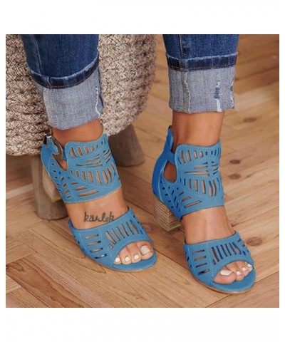 Rhinestone Sandals for Women,Women's Open Toe Hollow Out Chunky High Heeled Spring Sexy Wedding Women Sandals Blue $18.44 San...