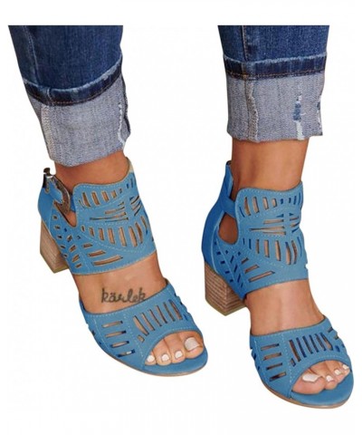 Rhinestone Sandals for Women,Women's Open Toe Hollow Out Chunky High Heeled Spring Sexy Wedding Women Sandals Blue $18.44 San...