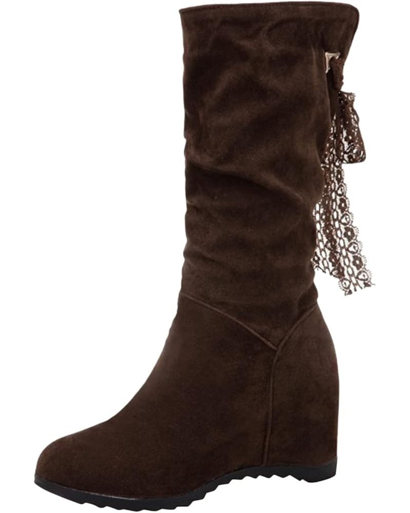 Cowgirl Boots Women, Womens Wedge Mid Calf Boots Pull On Fringe Round Toe Zipper Cowboy Boots Fashion Vintage Boots Brown $28...