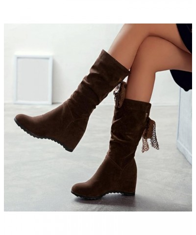 Cowgirl Boots Women, Womens Wedge Mid Calf Boots Pull On Fringe Round Toe Zipper Cowboy Boots Fashion Vintage Boots Brown $28...