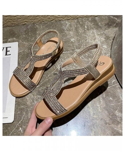 Sandals for Women Rhinestone Elastic Strap Slip On Sandals Leather Round Open Toe Low Wedge Sandals Dressy Summer Shiny Dress...