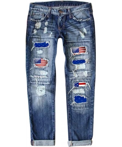 Womens Jeans Independence Day Print Ripped Pants Dark Blue - 2024 Pants for Women $22.41 Athletic Shoes