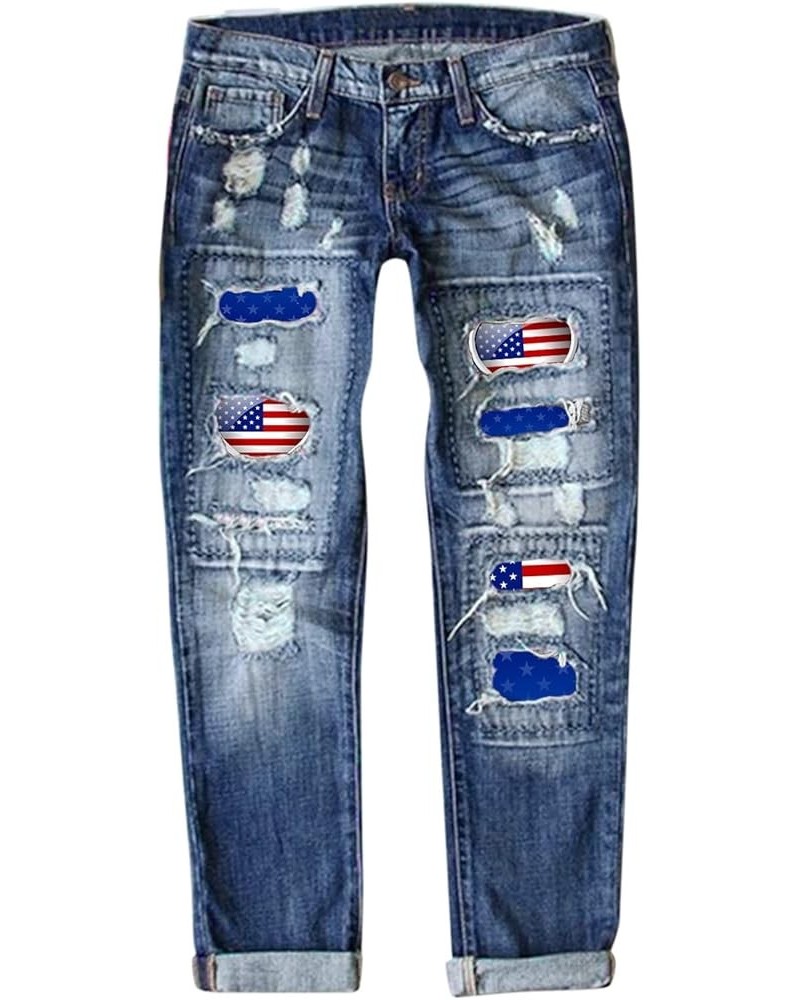 Womens Jeans Independence Day Print Ripped Pants Dark Blue - 2024 Pants for Women $22.41 Athletic Shoes