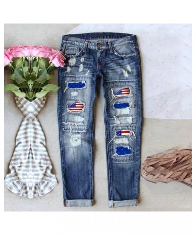 Womens Jeans Independence Day Print Ripped Pants Dark Blue - 2024 Pants for Women $22.41 Athletic Shoes