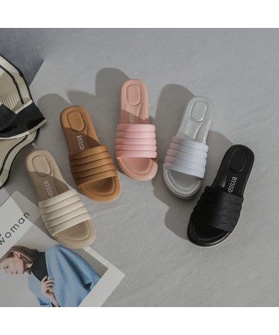 PU Fashion Casual Slippers Round Toe Flat Bottom Open Toe Slippers Woman Grey $19.27 Slippers