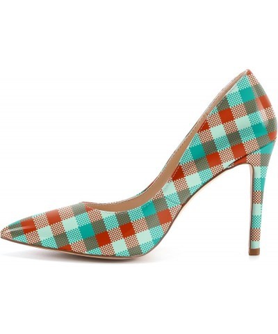 Womens High Stiletto Heels Multicolor Floral Printed Closed Toe Sexy Rivets Pumps Shoes Blue Red Plaid $22.44 Pumps