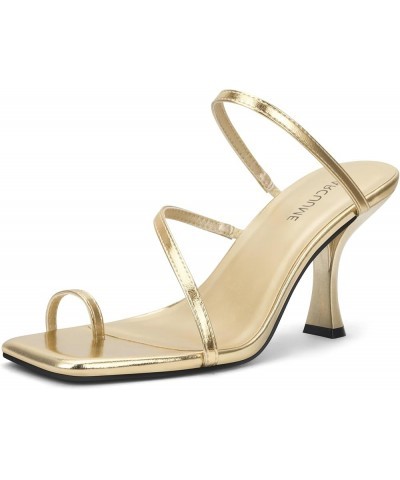 Women's Square Toe Heeled Sandals Strappy Kitten Heels Gold Pu $20.91 Sandals