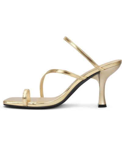 Women's Square Toe Heeled Sandals Strappy Kitten Heels Gold Pu $20.91 Sandals