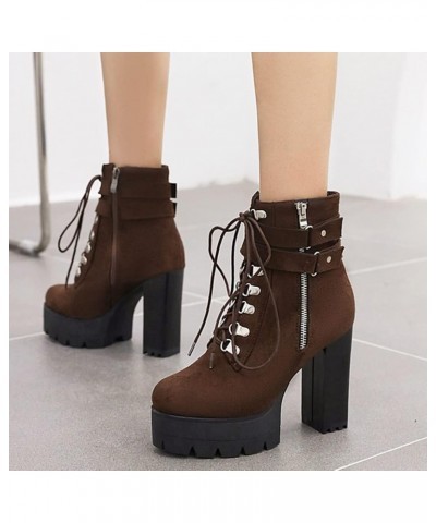 Women Fashion Platform Boots 083 Brown $23.19 Boots