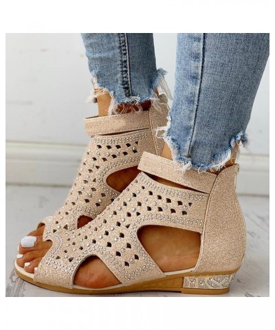 Heel Sandal for Women Rhinestones Women Toe Breathable Shoes Summer Open Casual Comfortable Wedge Sandals for Women Sandals B...