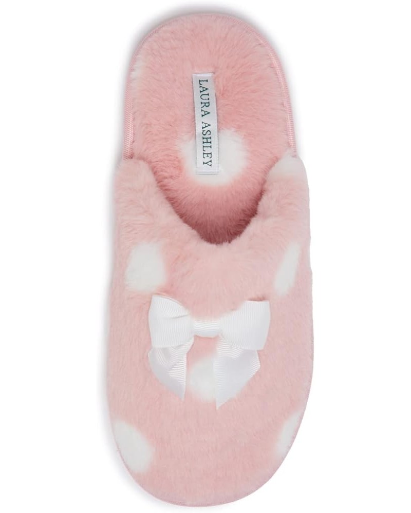 Soft Plush Memory Foam Slippers for Women, Warm Closed Toe Non Slip Polka Dot Scuff, Womens Fuzzy Slipper with Bow Pink $6.75...