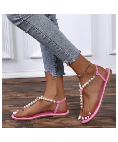 Flip Flops Sandals for Women, Ladies Fashion Summer Ribbon Pearl Flip Flops Outer Flat Casual Sandals Pink $18.40 Sandals