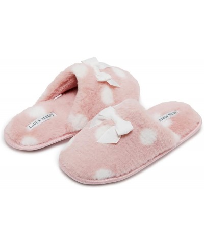 Soft Plush Memory Foam Slippers for Women, Warm Closed Toe Non Slip Polka Dot Scuff, Womens Fuzzy Slipper with Bow Pink $6.75...