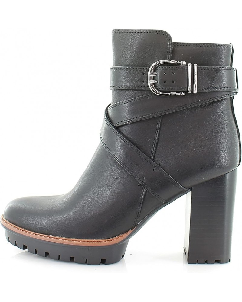 Women Madalynn Buckle Water Repellent Bootie Black Leather $44.66 Boots