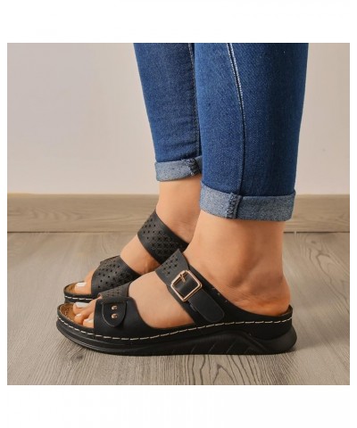 Platform Sandals for Women Ladies Fashion Solid Color Belt Buckle Decorative Hollow Platform Wedge Sandals 9 Black $13.70 San...