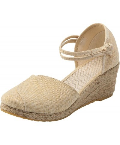 Espadrille Women Wedge Sandals Dressy Platform Comfortable Closed Toe Cute Ankle Strap New 2024 Summer Beach Shoes A5-beige $...