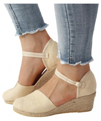 Espadrille Women Wedge Sandals Dressy Platform Comfortable Closed Toe Cute Ankle Strap New 2024 Summer Beach Shoes A5-beige $...