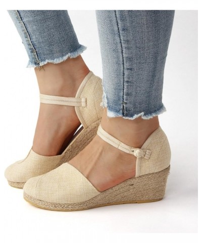 Espadrille Women Wedge Sandals Dressy Platform Comfortable Closed Toe Cute Ankle Strap New 2024 Summer Beach Shoes A5-beige $...