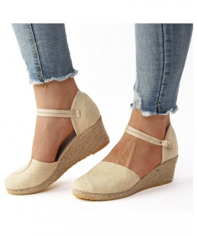 Espadrille Women Wedge Sandals Dressy Platform Comfortable Closed Toe Cute Ankle Strap New 2024 Summer Beach Shoes A5-beige $...