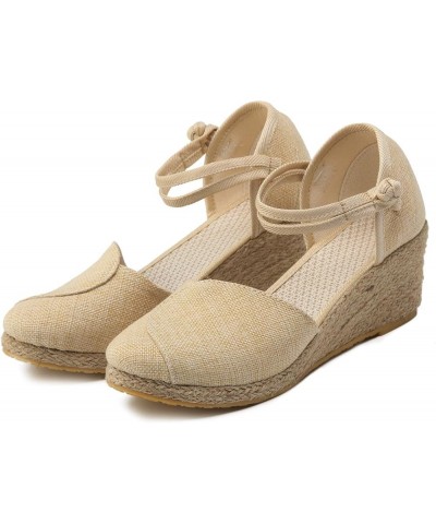 Espadrille Women Wedge Sandals Dressy Platform Comfortable Closed Toe Cute Ankle Strap New 2024 Summer Beach Shoes A5-beige $...