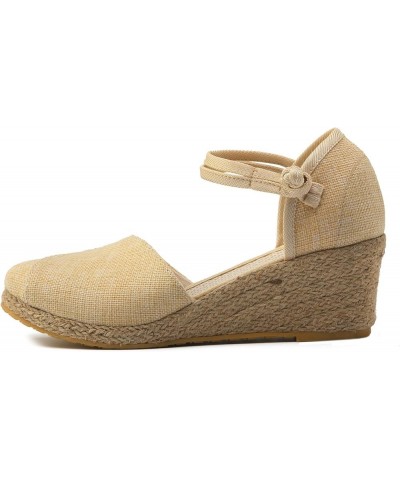 Espadrille Women Wedge Sandals Dressy Platform Comfortable Closed Toe Cute Ankle Strap New 2024 Summer Beach Shoes A5-beige $...