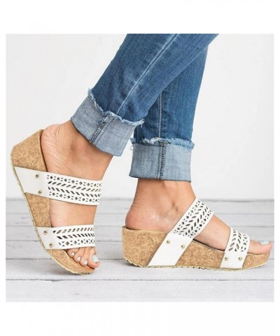 Dusting Slippers for Women Women's Breathable Shoes Wedges Sandals Toe Beach Out Open Summer Hollow Slip-On White $30.91 Sandals