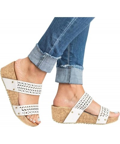 Dusting Slippers for Women Women's Breathable Shoes Wedges Sandals Toe Beach Out Open Summer Hollow Slip-On White $30.91 Sandals