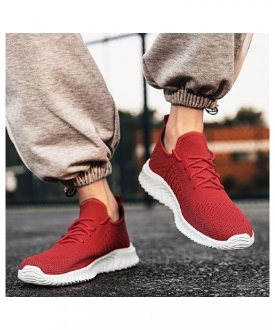 Mens Fashion Sneakers Suede Trim Low Top Lace Up Tennis Shoes Mens Casual Sneakers Soso Sneakers for Men Red $22.39 Athletic ...