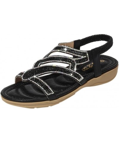 Women Slip On Wedges Sandals Casual Bling Rhinestone Strap Sandals Open Toe Slide Women's Athletic & Outdoor Black $13.86 Sli...