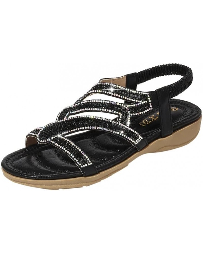 Women Slip On Wedges Sandals Casual Bling Rhinestone Strap Sandals Open Toe Slide Women's Athletic & Outdoor Black $13.86 Sli...