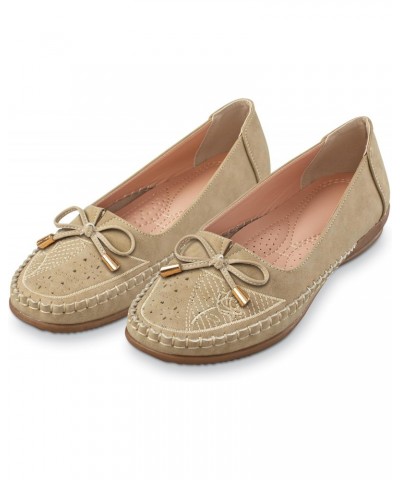 Perforated and Bow Detailed Moccasin-Style Shoes Taupe $17.14 Loafers & Slip-Ons