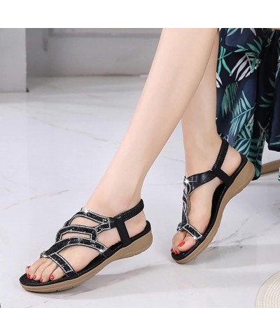 Women Slip On Wedges Sandals Casual Bling Rhinestone Strap Sandals Open Toe Slide Women's Athletic & Outdoor Black $13.86 Sli...