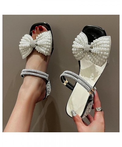 Chunky Block Heeled Sandals for Women Rhinestone Bowknot One Word Strap Low Heel Sandals Comfortable Slip On Dress Bridal Wed...