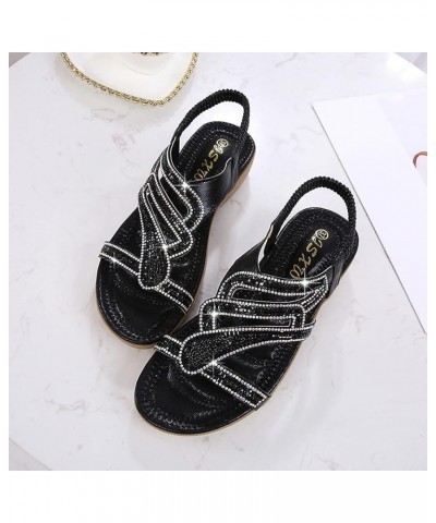 Women Slip On Wedges Sandals Casual Bling Rhinestone Strap Sandals Open Toe Slide Women's Athletic & Outdoor Black $13.86 Sli...