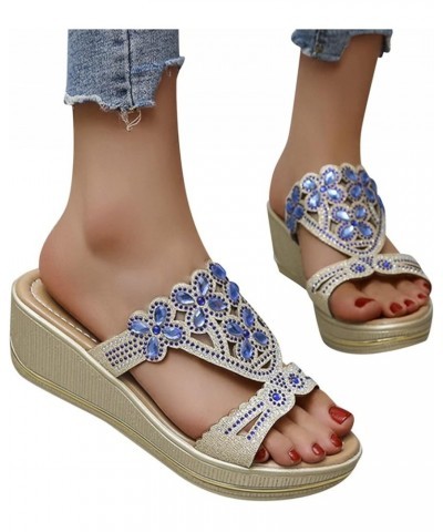 Womens Wedge Flip Flops Sandals,Womens Fashion High Heel Fashion Shoes Buckle Chunky High Heel Sandals Z 03-blue $25.06 Sandals