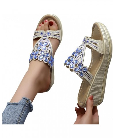 Womens Wedge Flip Flops Sandals,Womens Fashion High Heel Fashion Shoes Buckle Chunky High Heel Sandals Z 03-blue $25.06 Sandals