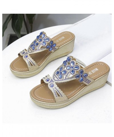 Womens Wedge Flip Flops Sandals,Womens Fashion High Heel Fashion Shoes Buckle Chunky High Heel Sandals Z 03-blue $25.06 Sandals