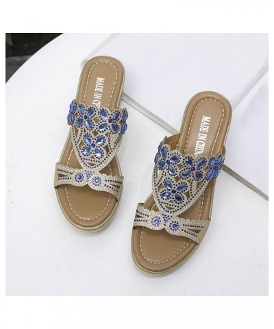 Womens Wedge Flip Flops Sandals,Womens Fashion High Heel Fashion Shoes Buckle Chunky High Heel Sandals Z 03-blue $25.06 Sandals