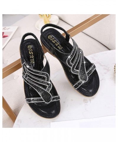 Women Slip On Wedges Sandals Casual Bling Rhinestone Strap Sandals Open Toe Slide Women's Athletic & Outdoor Black $13.86 Sli...