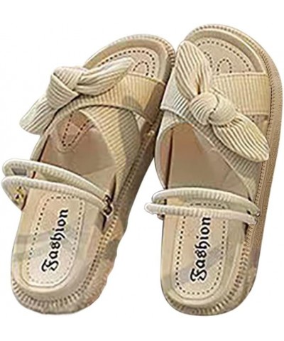 Womens Summer Sandals Size 8 Bow Flatform Slingback Sandals Casual Open Toe Sandals Roman Platform Slippers (Beige, 5.5) Beig...