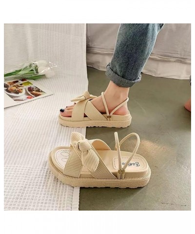 Womens Summer Sandals Size 8 Bow Flatform Slingback Sandals Casual Open Toe Sandals Roman Platform Slippers (Beige, 5.5) Beig...