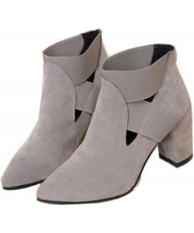 Women Comfortable High Chunky Heeled Slip-on Suede Ankle-Boots Cutout Pointy Toe Original Short Boots Shoes for Dating Brown ...