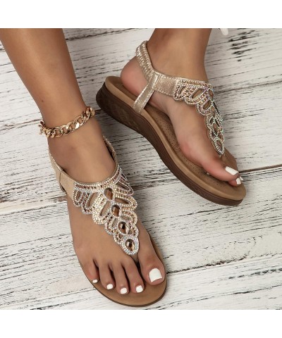 Women's Flip Flop Sandals Open Toe Two Strap High Heeled Sandal Beach Women's Cushion Higher Sandal Rose Gold $21.99 Sandals