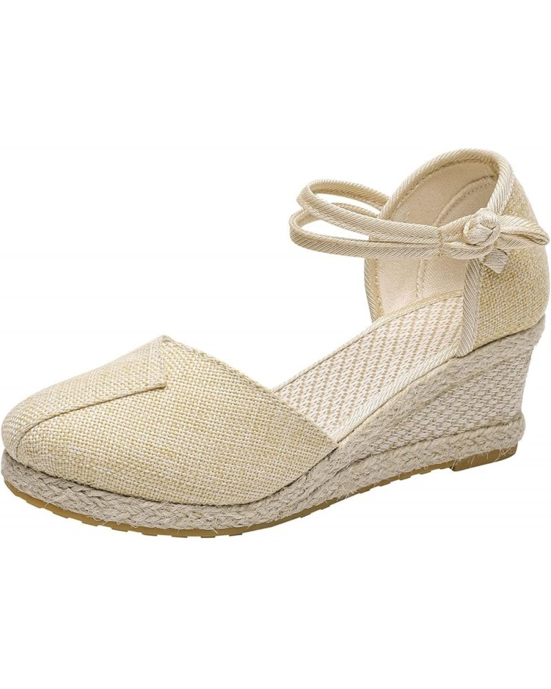 Platform Clogs Close Toed Wedges Women Wide Platform Sneakers for Women Slide Sandals Women Casual Low Heeled Sandals Beige-3...