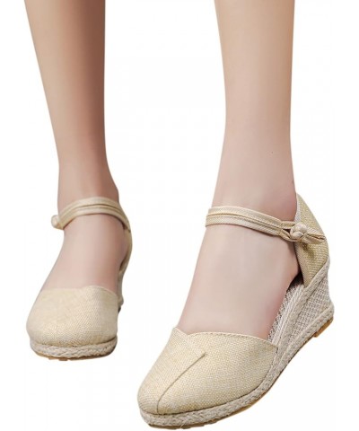 Platform Clogs Close Toed Wedges Women Wide Platform Sneakers for Women Slide Sandals Women Casual Low Heeled Sandals Beige-3...