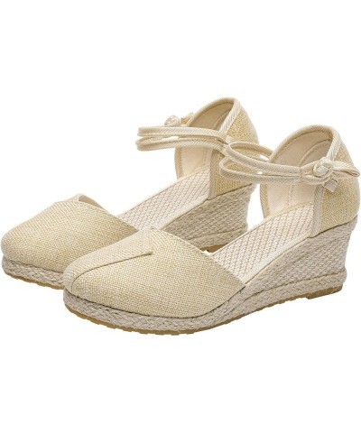 Platform Clogs Close Toed Wedges Women Wide Platform Sneakers for Women Slide Sandals Women Casual Low Heeled Sandals Beige-3...