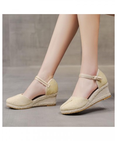 Platform Clogs Close Toed Wedges Women Wide Platform Sneakers for Women Slide Sandals Women Casual Low Heeled Sandals Beige-3...